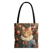 Victorian-Style Cat Tote Bag with Elegant Floral Design