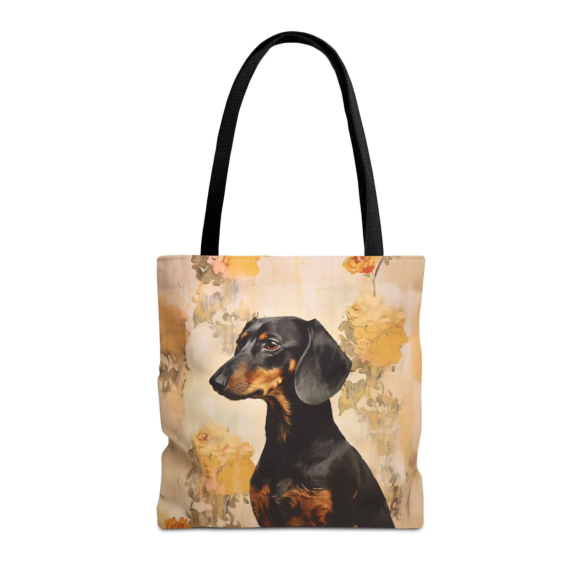 Dachshund Charm Reusable Canvas Tote Bag with Floral Elegance