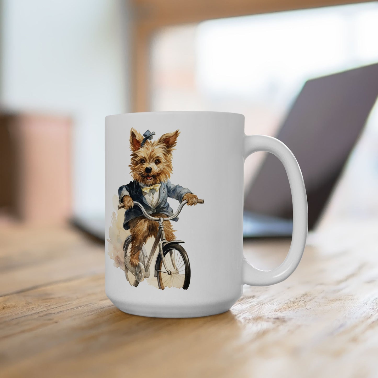 Yorkie on a Bicycle Mug – Adorable Yorkshire Terrier Coffee Cup