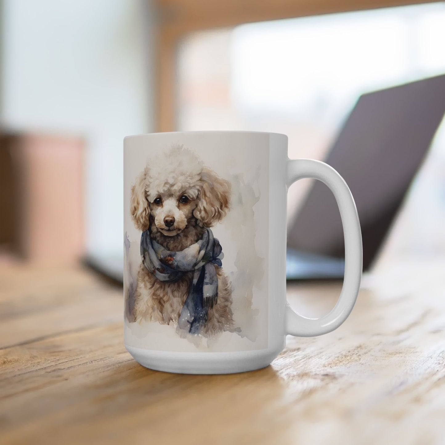 Poodle Lover Mug - Adorable Dog Portrait with Scarf Design