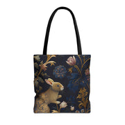 Golden Rabbit Botanical Tote Bag - Elegant Eco-Friendly Canvas Bag