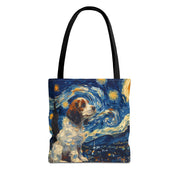 Starry Cavalier King Charles Tote Bag, Van Gogh-Inspired Design