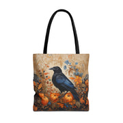 Autumn Raven Pumpkin Canvas Tote Bag, Fall-Inspired Eco-Friendly Bag