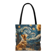 Starry Night Corgi Canvas Tote Bag - Artistic Dog Lover Gift