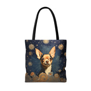 Chihuahua Stardust Canvas Tote Bag, Artsy Floral Eco-Friendly Gift