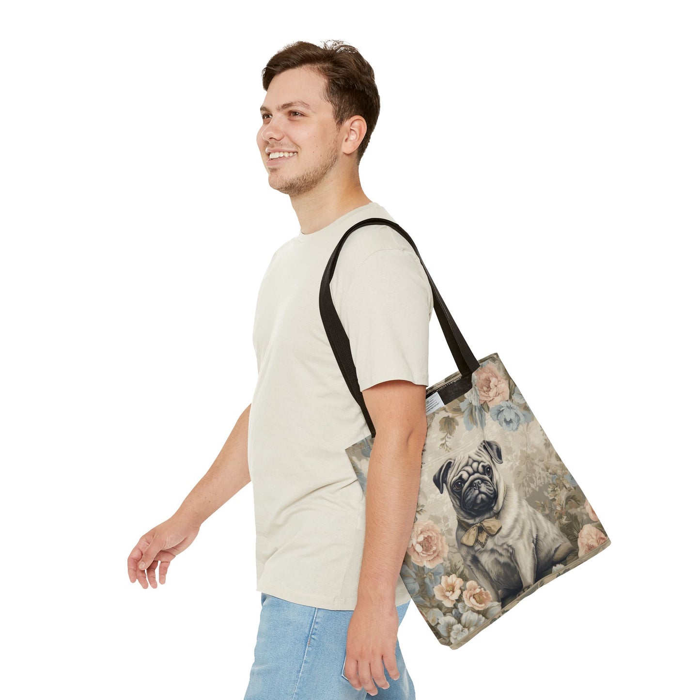 Charming Floral Pug Lover Tote Bag, Canvas Shopping & Gift Bag