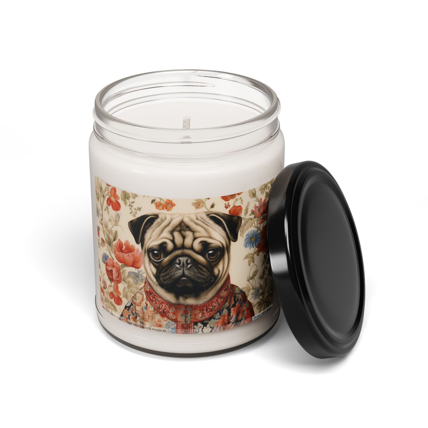 Pug Portrait Scented Candle – Vintage Floral Art Gift for Pet Lovers