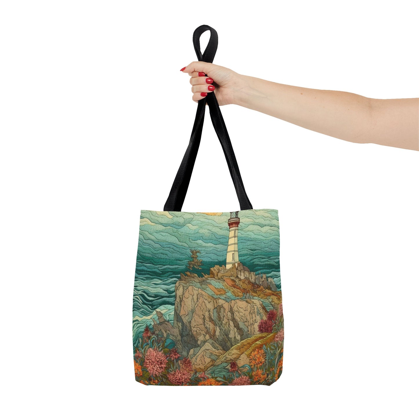 Coastal Lighthouse Art Canvas Tote Bag, Eco-Friendly Beach Essential