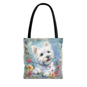 Westie Floral Bliss Tote Bag, Artistic Canvas for Dog Lovers