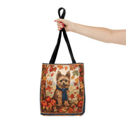 Yorkie Autumn Charm Tote Bag, Fall Leaves Design, Eco-Friendly Canvas