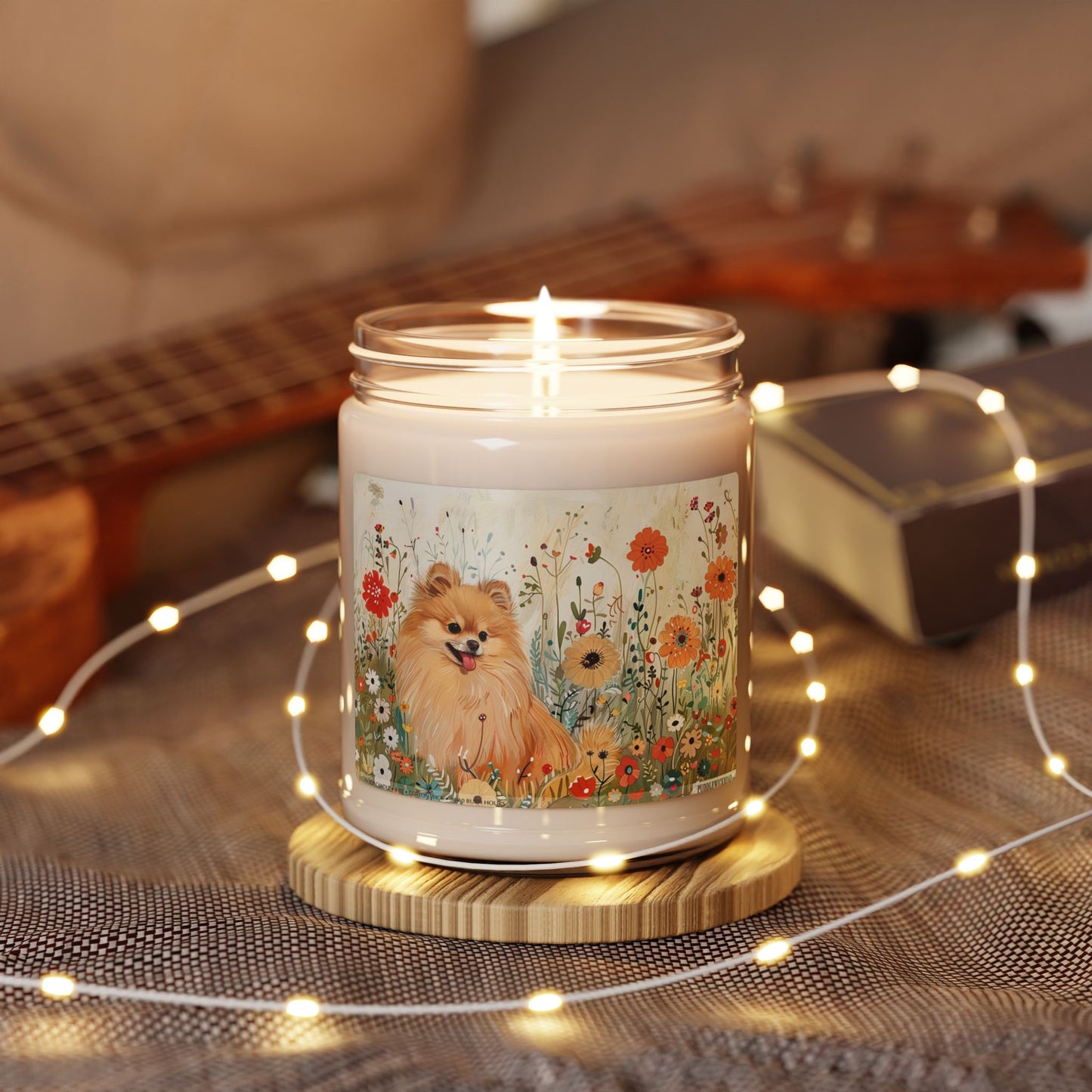 Sunny Pomeranian Candle – Floral Vintage Art Soy Gift