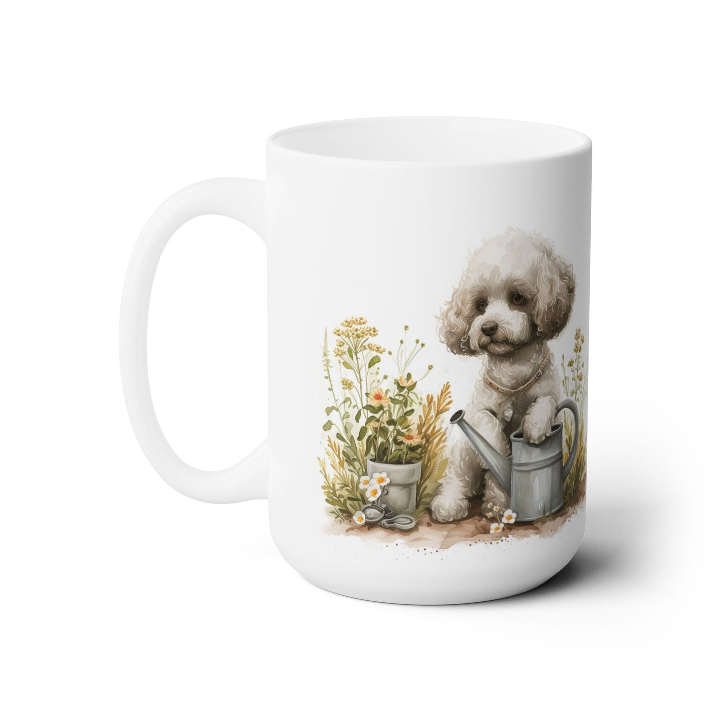 Poodle Gardener Mug - Whimsical Dog Lover Coffee Cup Gift