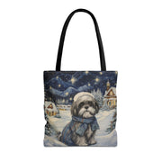 Winter Shih Tzu Tote Bag, Cozy Holiday Canvas for Dog Lovers