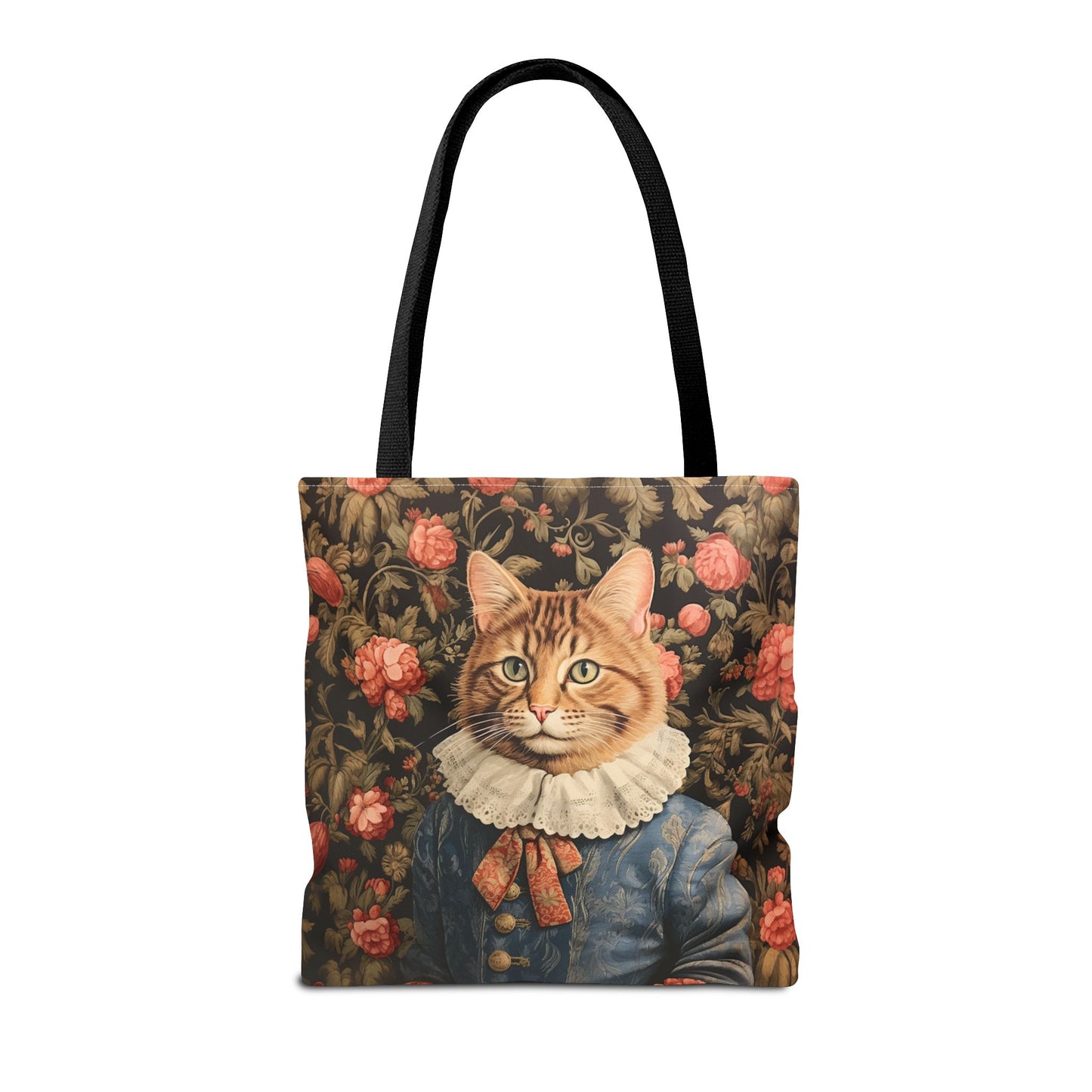 Victorian-Style Cat Tote Bag with Elegant Floral Design