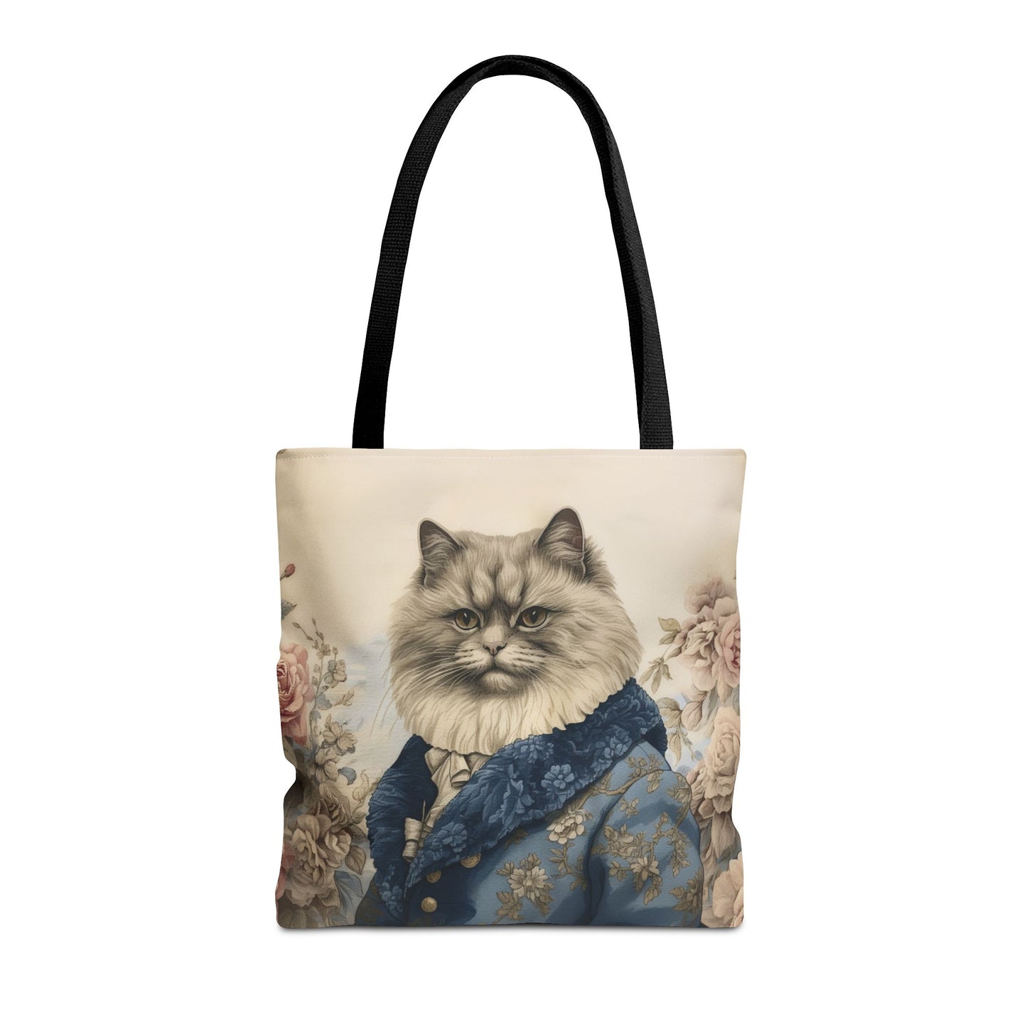 Persian Cat Regal Tote Bag, Floral Vintage Art Eco-Friendly Canvas