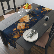 Navy Floral Table Runner | Gold, Blue, and Cream Design (72" or 90")