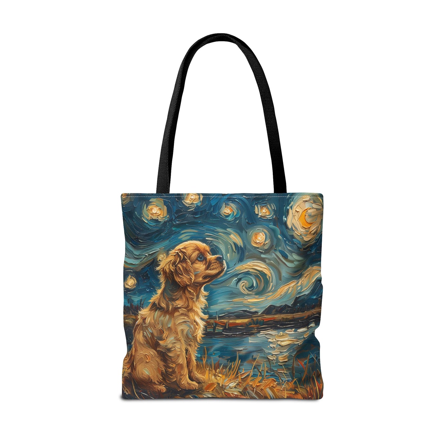 Golden Spaniel Starry Night Fan Tote, Artistic Pet Lover Gift