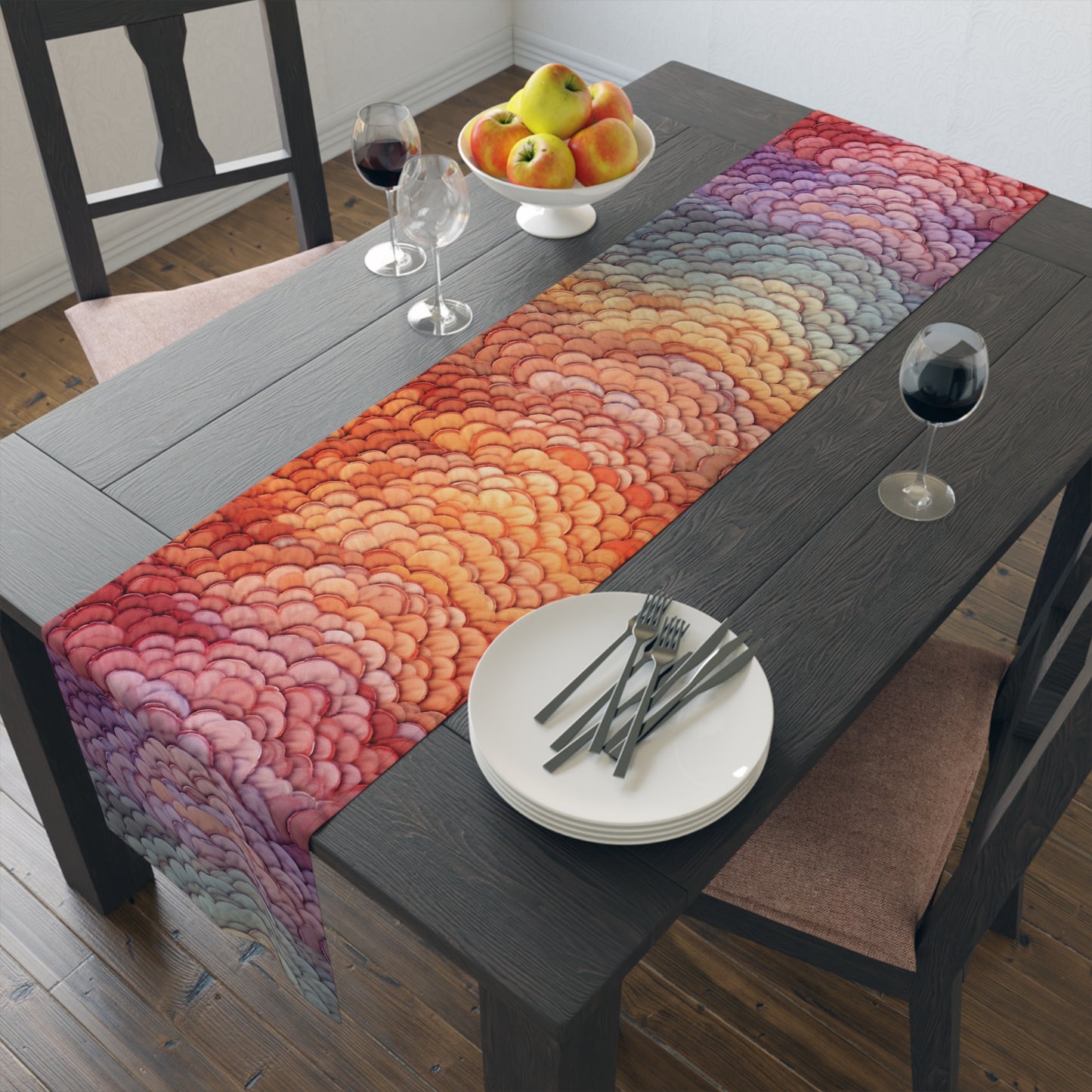 Prismatic Horizon Table Runner | Watercolor Rainbow Art (72" or 90")