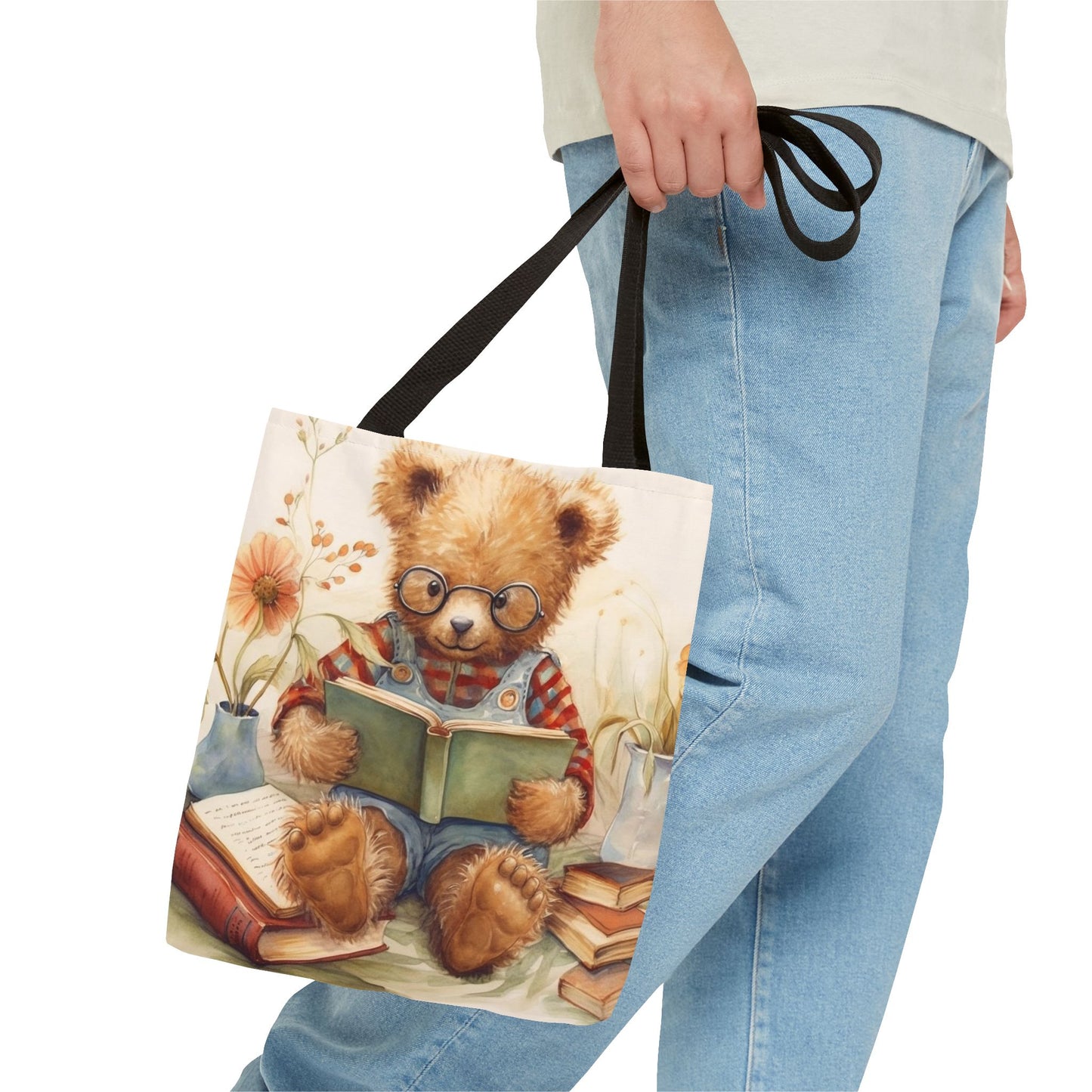 Whimsical Teddy Bear Reading Tote Bag, Eco-Friendly Gift for Readers