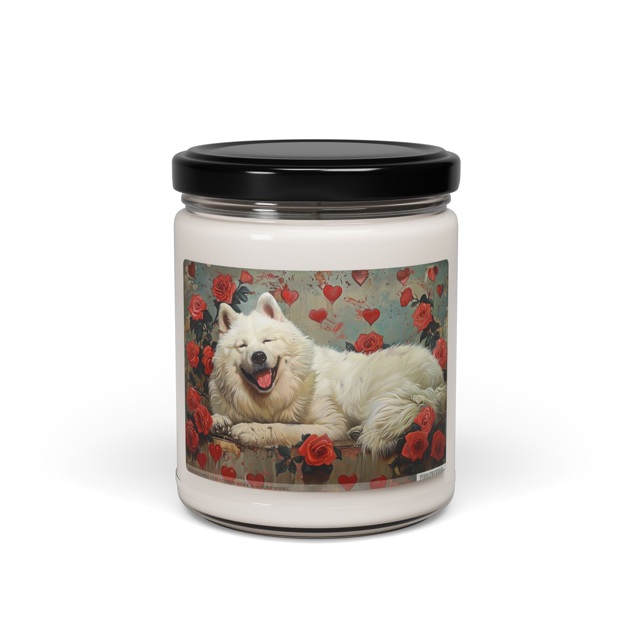 Samoyed Bliss Candle – Adorable Dog Lover Gift with Roses and Hearts