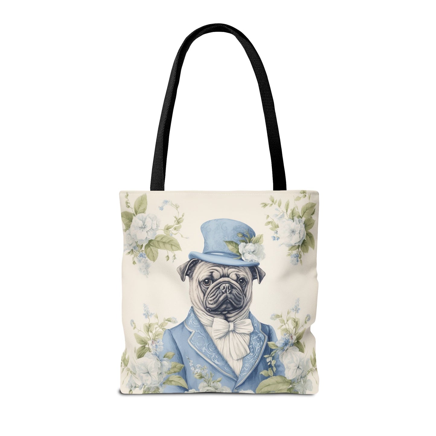 Dapper Pug Tote Bag, Elegant Floral Eco-Friendly Market Bag