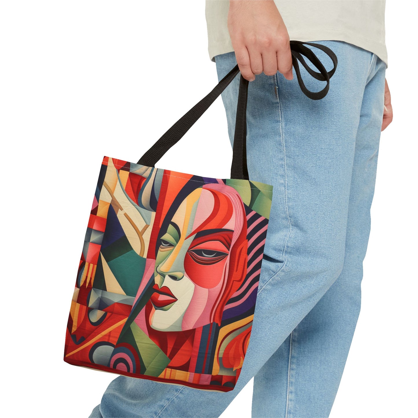 Abstract Cubist Art Tote Bag, Vibrant Canvas Shopping and Beach Bag