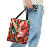 Abstract Cubist Art Tote Bag, Vibrant Canvas Shopping and Beach Bag