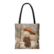 Winter Poodle Tote Bag with Snowy Forest Design