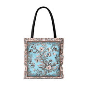 Elegant Floral Tote Bag - Vintage Blue & Beige Design, Eco-Friendly