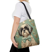 Shih Tzu Chic Tote Bag, Adorable Floral Canvas Market Bag for Dog Lovers