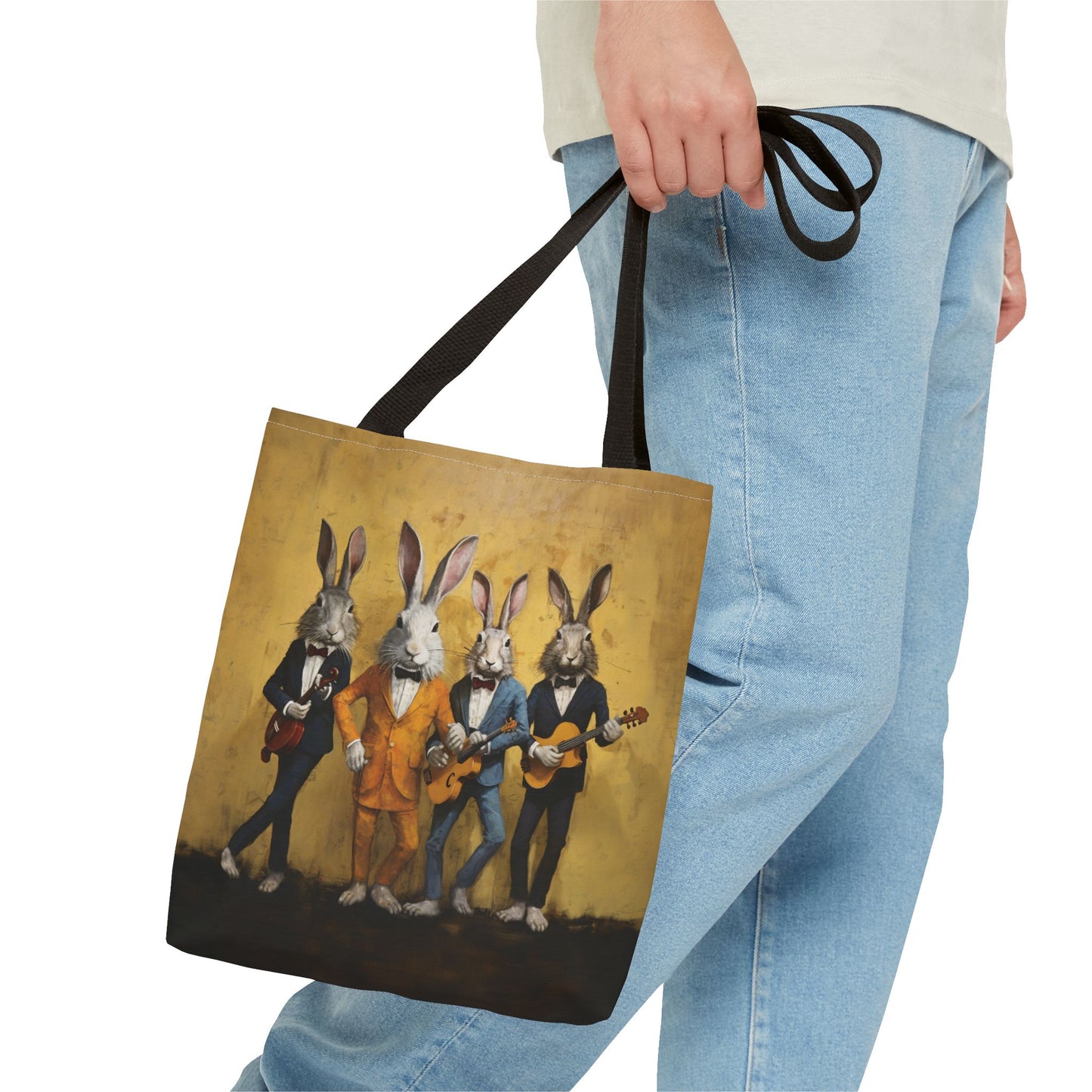 Bunny Band Canvas Tote Bag – Whimsical Art for Music & Nature Lovers