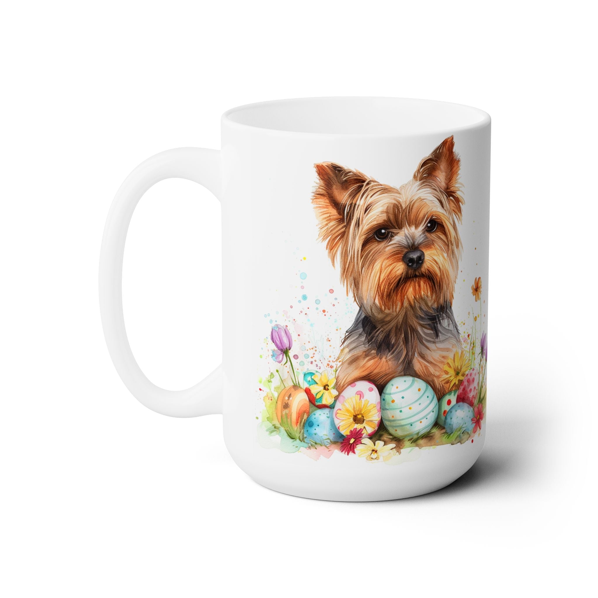 Yorkie Easter Mug – Yorkshire Terrier Coffee Cup with Spring Charm