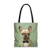 Dapper French Bulldog Tote Bag – Vintage Green, Eco-Friendly Canvas