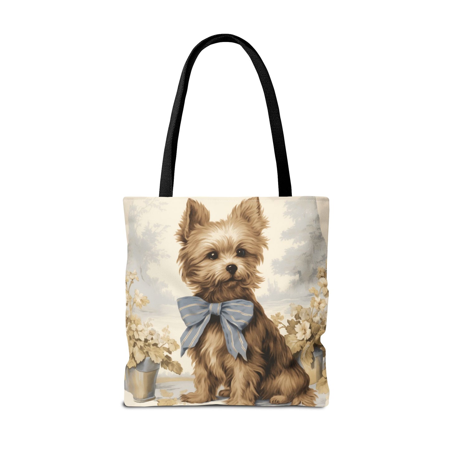 Adorable Yorkshire Terrier Tote Bag, Vintage Floral Design, Dog Lover Gift