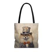 Regal Pomeranian Tote Bag with Floral Accent, Reusable Shopping Bag