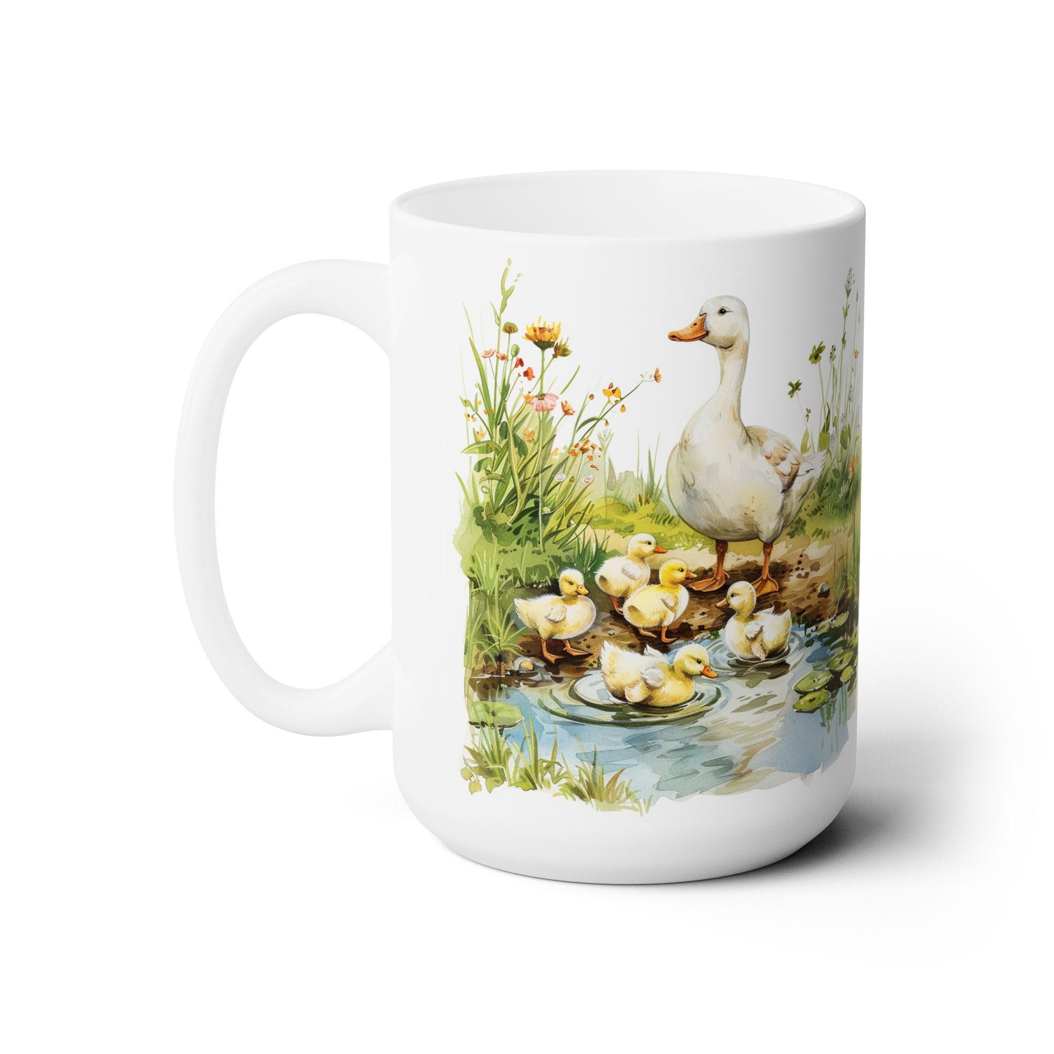 Mother Duck and Ducklings Floral Pond Mug, Nature Lovers Gift Cup