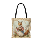 Easter Fox Tote Bag with Tulip Garden, Eco-Friendly Market Bag