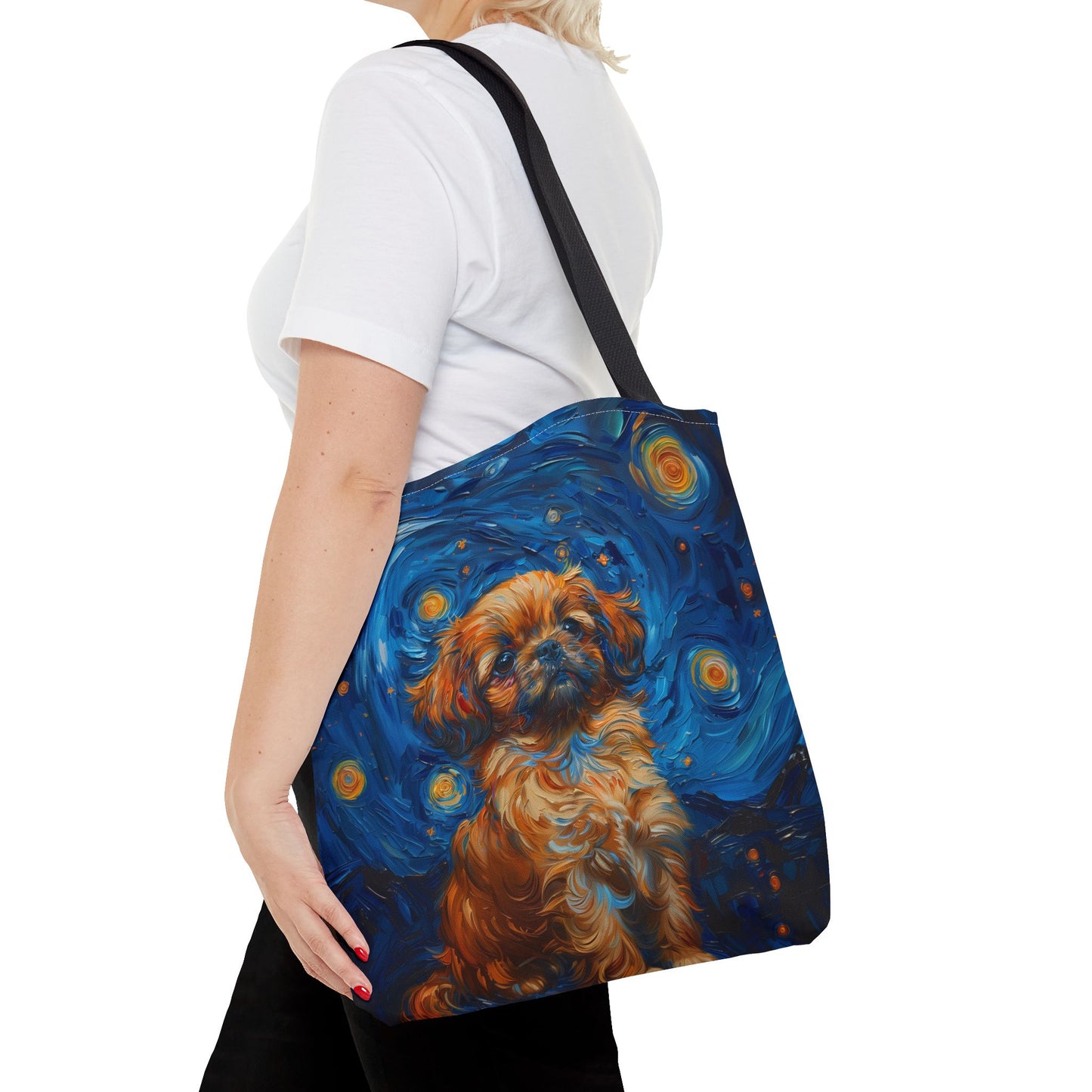 Starry Night Shih Tzu Canvas Tote Bag - Artistic Eco-Friendly Design