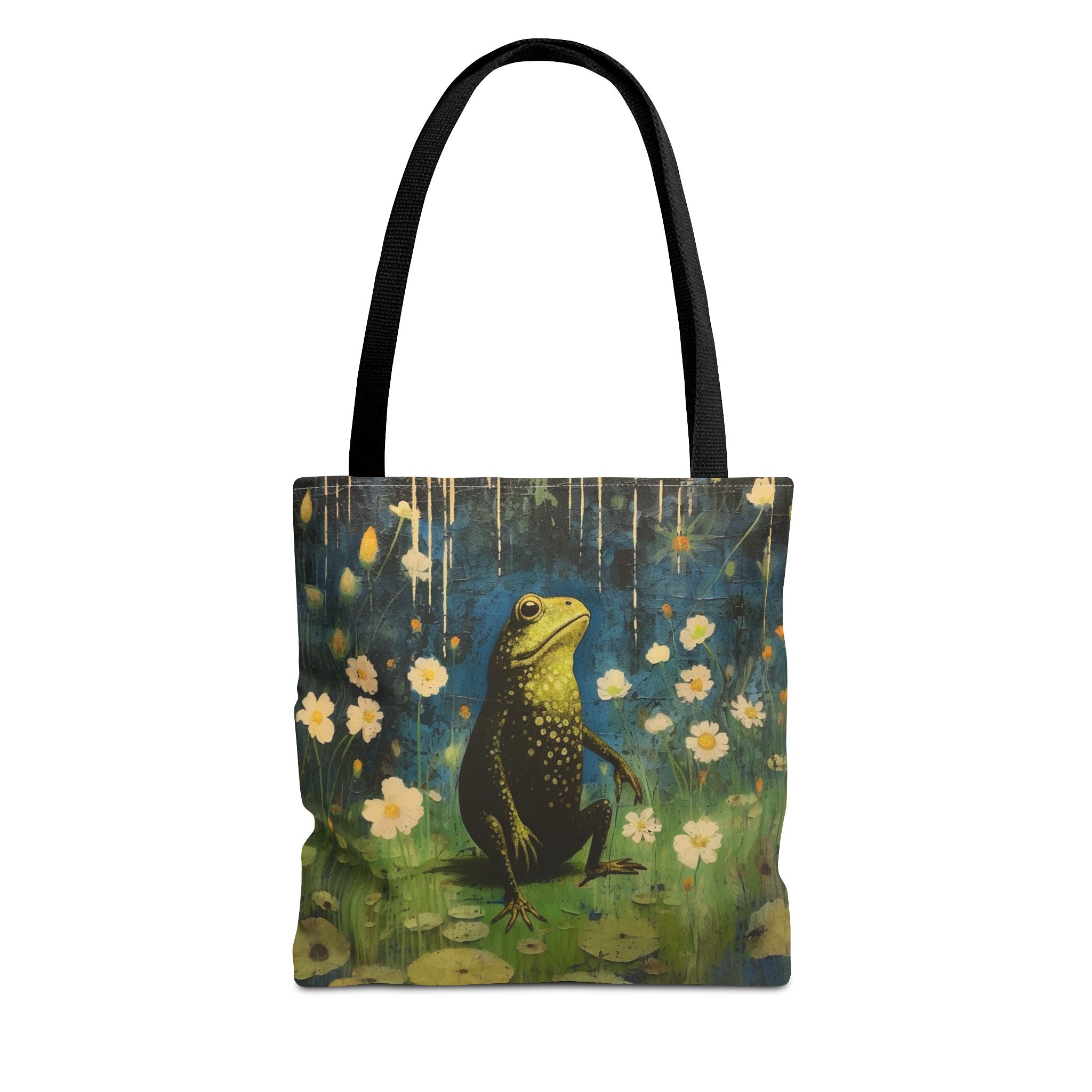 Whimsical Frog Meadow Canvas Tote Bag, Eco-Friendly and Artistic