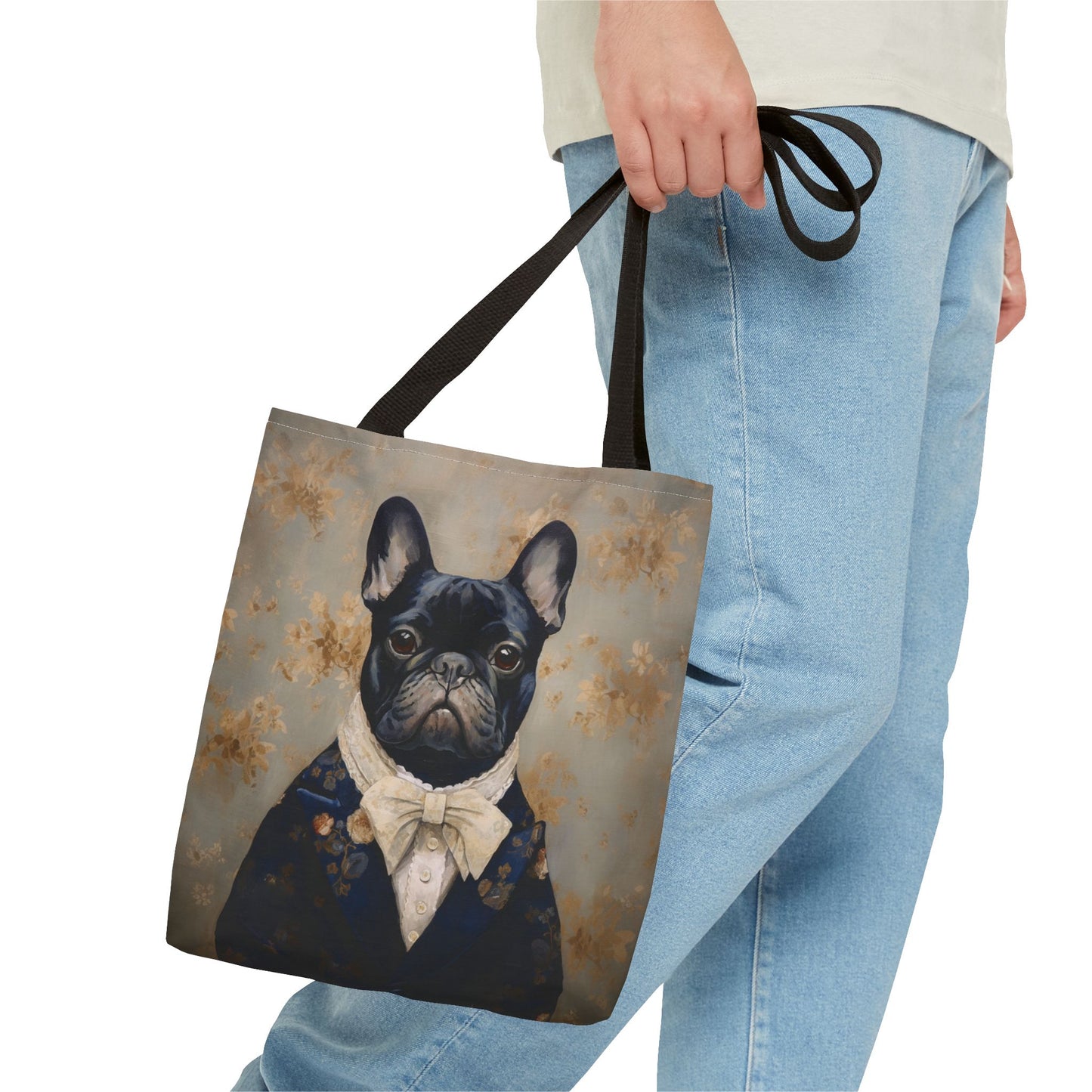 French Bulldog Aristocrat Tote Bag, Vintage Floral Eco Canvas for Dog Lovers