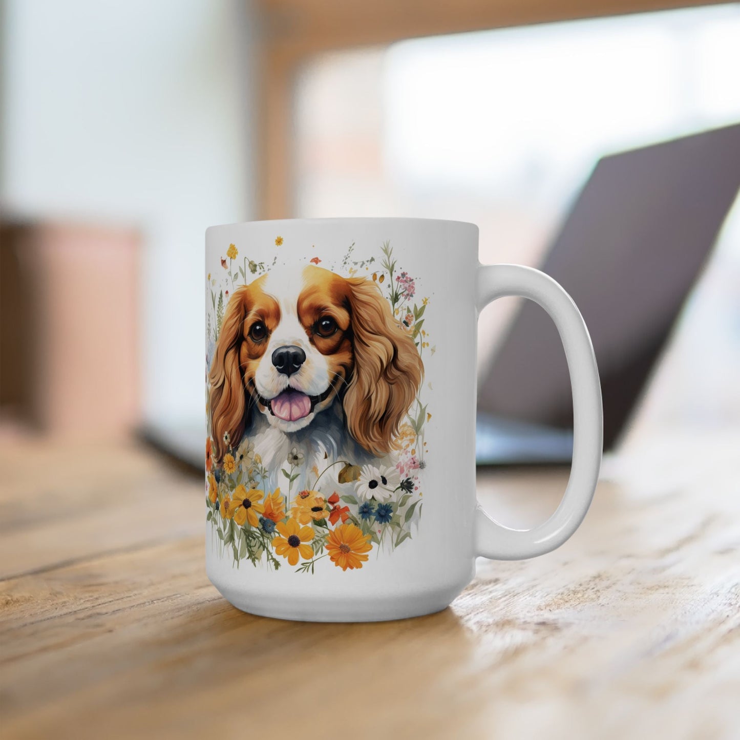 Cavalier King Charles Spaniel Floral Coffee Mug | Cute Dog Lover Gift