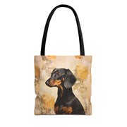 Dachshund Charm Reusable Canvas Tote Bag with Floral Elegance