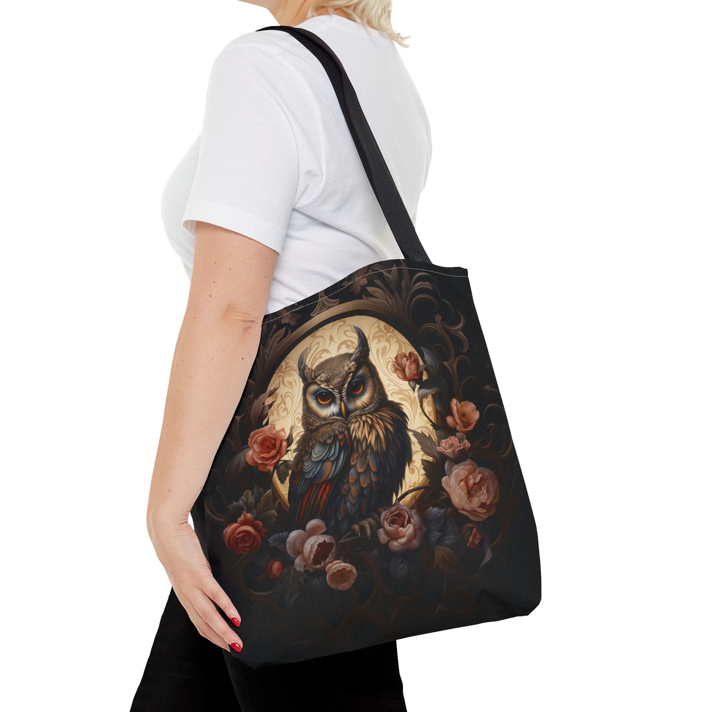 Elegant Woodland Owl Tote Bag with Vintage Floral Art