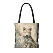 Akita Dreamscape Floral Tote Bag, Eco-Friendly Canvas for Dog Lovers