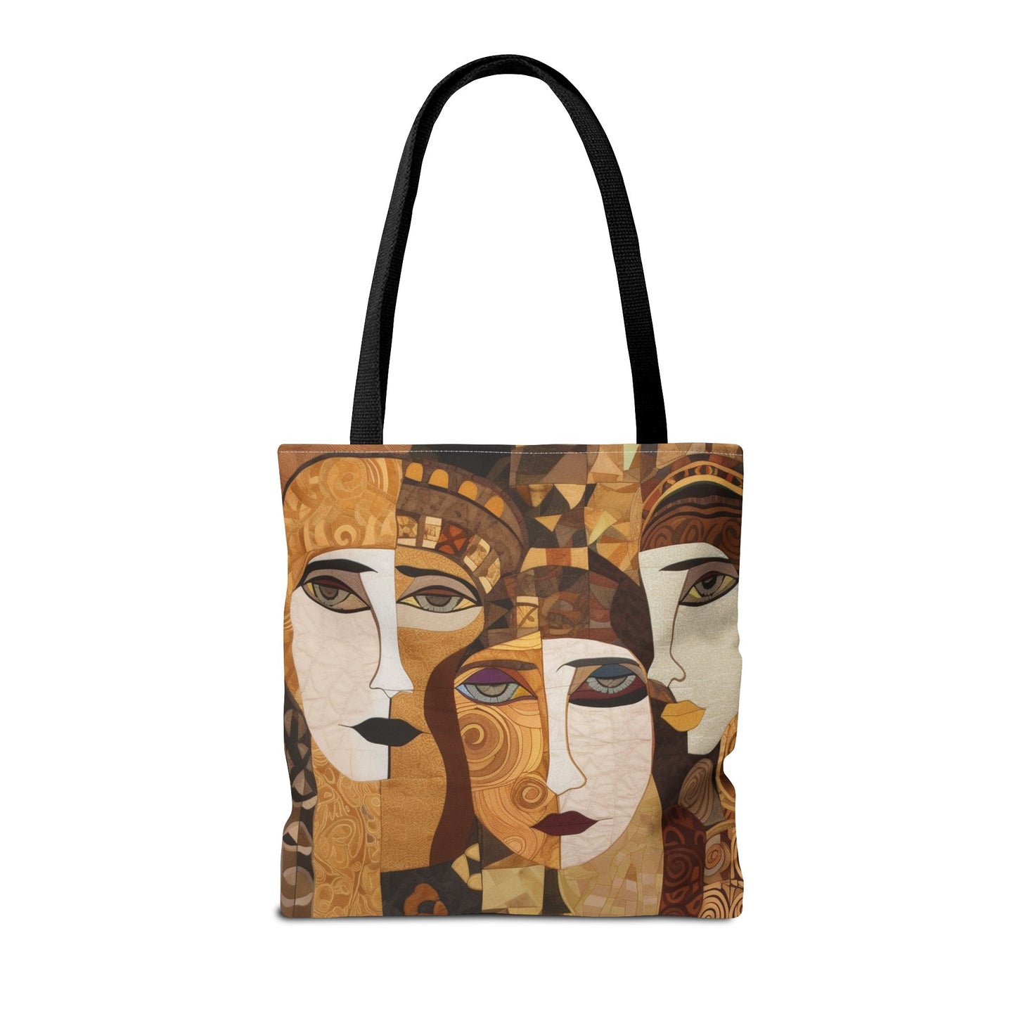 Art Deco Faces Canvas Tote Bag, Modern Cubism-Inspired Design