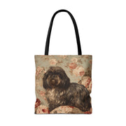 Elegant Shih Tzu Floral Canvas Tote Bag – Vintage Dog Lover Gift