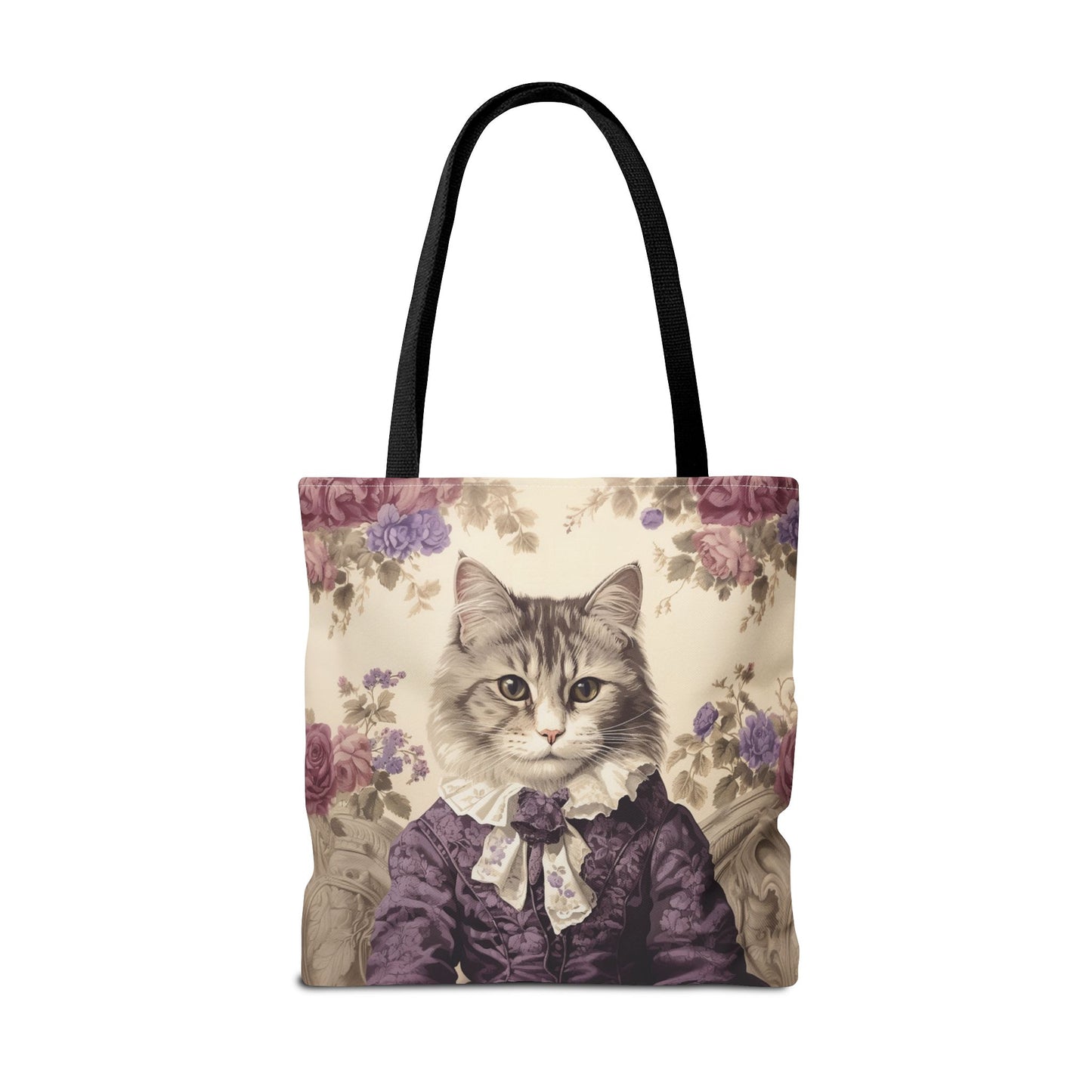 Elegant Maine Coon Cat Tote Bag, Vintage Floral Design, Eco-Friendly