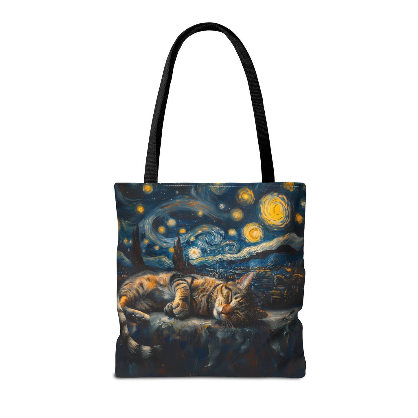 Starry Night Cat Tote Bag - Van Gogh-Inspired Canvas Design