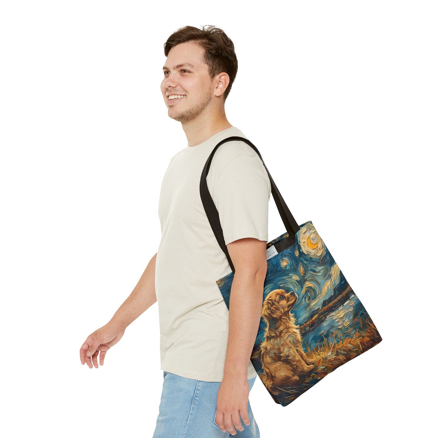 Golden Spaniel Starry Night Fan Tote, Artistic Pet Lover Gift