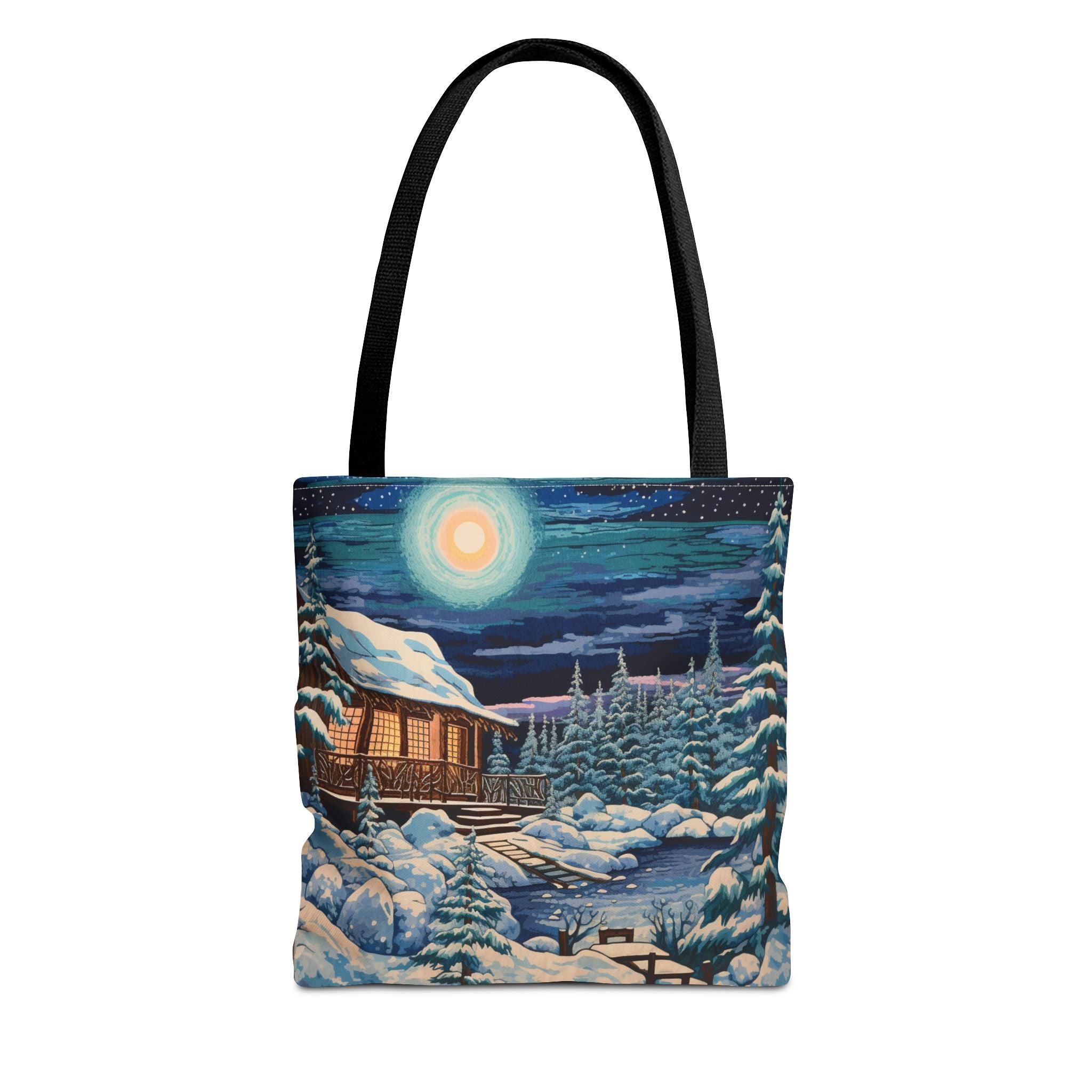 Cozy Winter Cabin Canvas Tote Bag – Eco-Friendly & Nature-Inspired